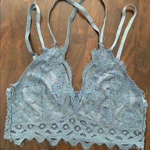 Adella Bralette Embroidered Lace Crop Blue Top M
